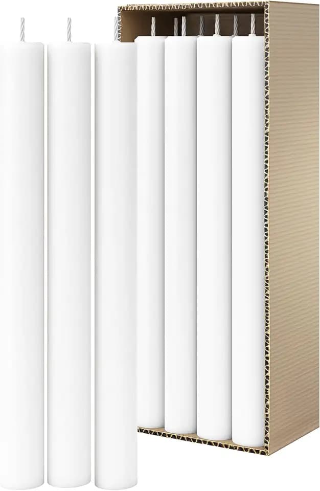 10 Inch Flat Top Taper Candles, Unscented, White, 8 Pack