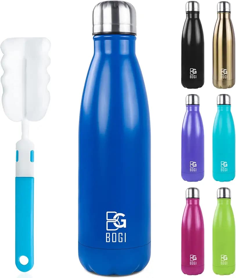 BOGI 17oz Insulated Water Bottle Double Wall Vacuum Stainless Steel Water Bottles, Leak Proof Metal Sports Water Bottle Keeps Drink Hot and Cold - Perfect for Outdoor Sports Camping Biking (Dblue)