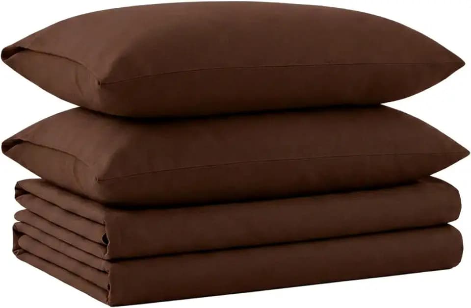 Tribeca Living Triple Brushed Soft Cotton Flannel Sheets Set, Twin Size 170-GSM Weight Extra Deep Pocket Sheet in Solid Chocolate Color
