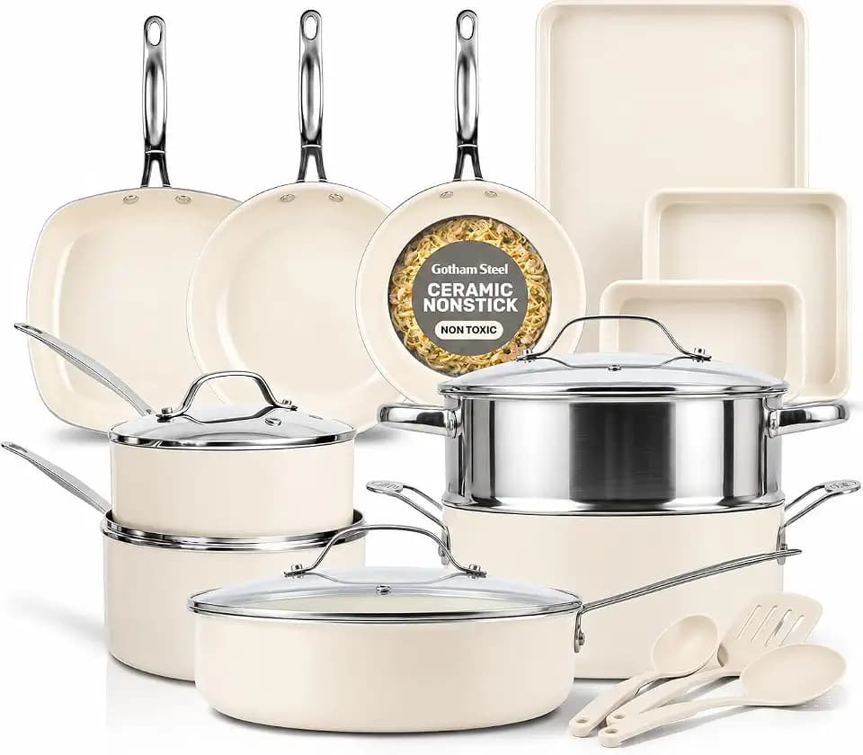 GOTHAM STEEL 20 Pc Ceramic Cookware Set, Diamond and Titanium Coated