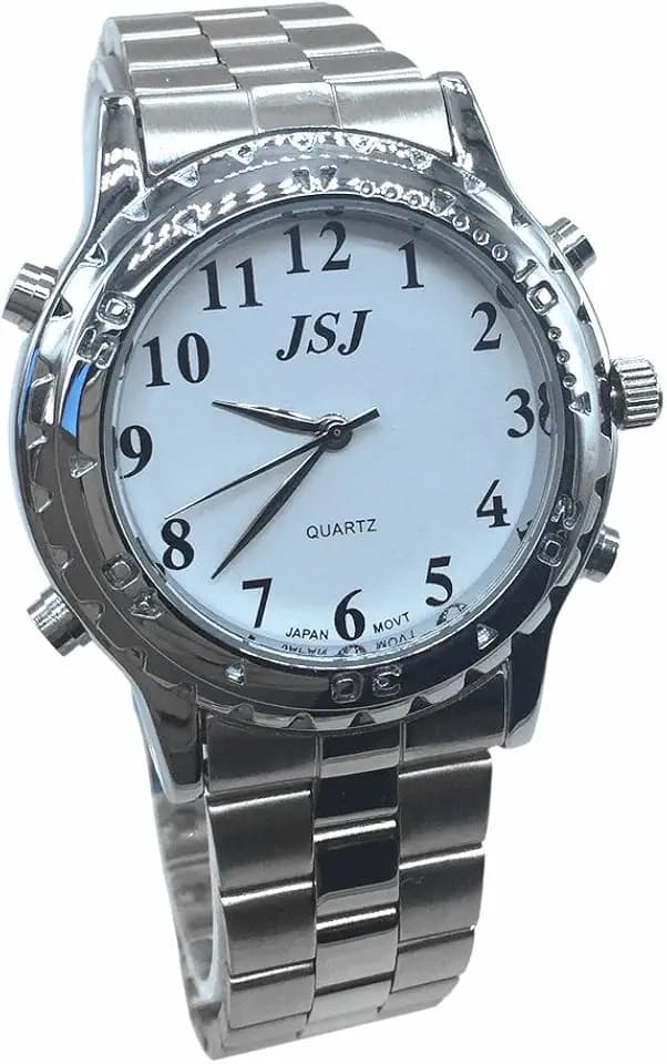 VSONE Sprechende Uhr für Blinde, Kinder und Ältere - Quarz - Weißes Zifferblatt - Silbernes Edelstahlarmband - Modern - Kristall - Unisex-Kinder - Uhr