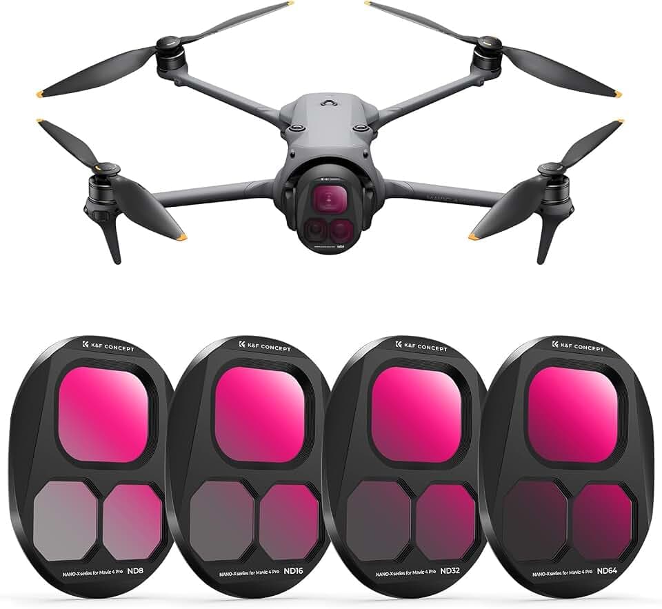 K&F CONCEPT Push-in Fit ND Filter Kit Kompatibel mit DJI Mavic 4 PRO, ND8 ND16 ND32 ND64 4er Pack Neutraldichtefilter Lichtreduzierung Belichtungssteuerung Optische Glasfilter, Mehrfach Beschichtet