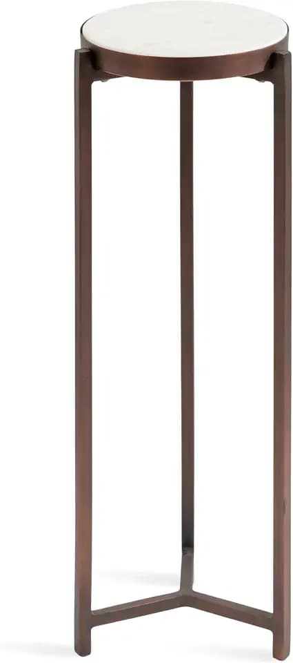 Kate and Laurel Aguilar Modern Round Drink Table, 9 x 9 x 23, White and Bronze, Genuine Marble Accent Table for Small Spaces and for Use as Small Plant Stand