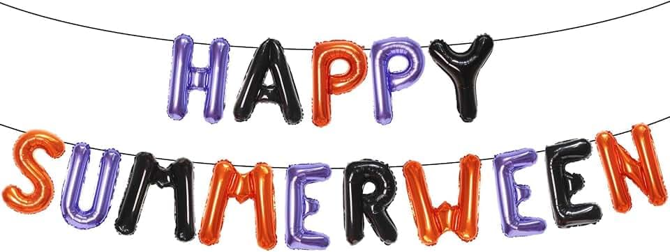 Happy Summerween Balloons Banner - Summer Halloween Party Decorations Balloons for Hawaii Tropical Summerween Birthday Party Decorations Supplies - Beach Party Decor