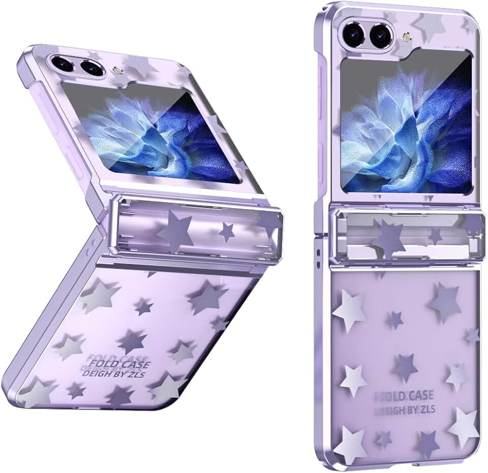 Sawiqpd Für Samsung Galaxy Z Flip 7 FE Hülle 2025, Glitzer Sterne Design Handyhülle mit Scharnierschutz, Militärqualität, Dünne Abdeckung, Stoßfeste Armor Schutzhülle für Samsung Z Flip7 FE, Lila