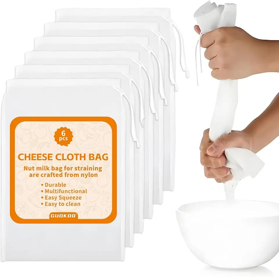 6PCS Cheese Cloth Bag for Straining, 200-Mesh 12 x 8 Inches Nylon Nut Milk Bag, Reusable Food Grade Juicing Bags for Straining Fruit Juice, Yogurt, Nut Milk, Coffee & Cheese - Kitchen Goodies