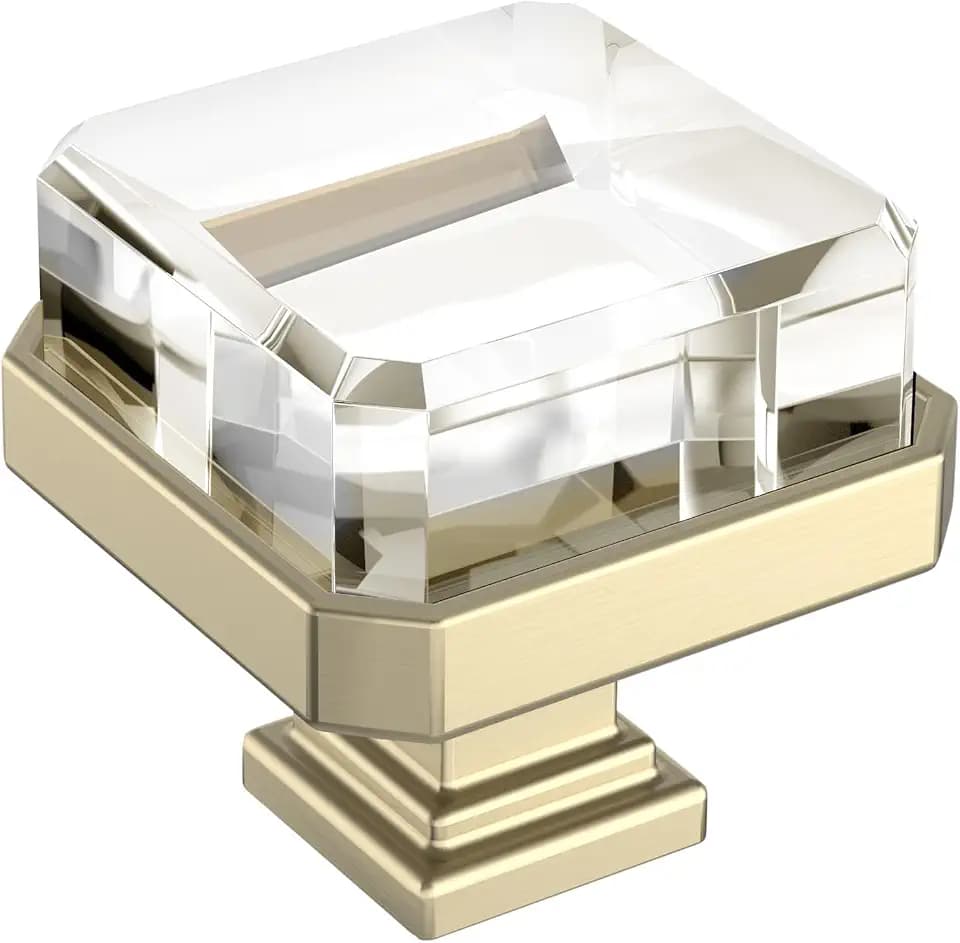 Amerock 1-3/8" Square Glacio Clear/Golden Champagne Cabinet Knob
