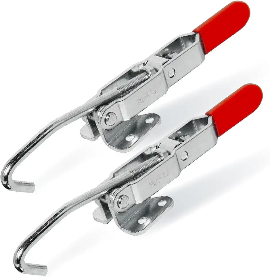 POWERTEC 2PK J Hook Toggle Clamp, 375 lbs Holding Capacity, 451 Adjustable Pull Action Latch for Smoker, Tool Box, Woodworking Jigs and Fixtures, Cabinet, Lids, Door, Truck (20308-P2)