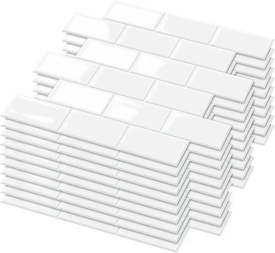 Joysticky 10-Sheet Peel and Stick Backsplash, 12" * 12" Crystal Texture Stick on Tiles Backsplash for Kitchen & Bathroom,Thicker Design Peel and Stick Wall Tiles (Joysticky)