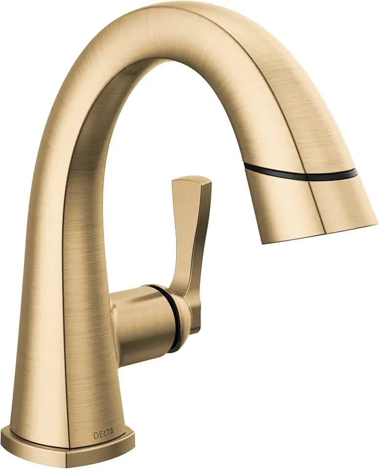 Delta Faucet Stryke Pull Down Bathroom Faucet, Bathroom Pull Out Faucet, Gold Single Hole Bathroom Faucet with Pull Down Sprayer, Bathroom Sink Faucet, Lumicoat Champagne Bronze 577-CZPD-PR-DST