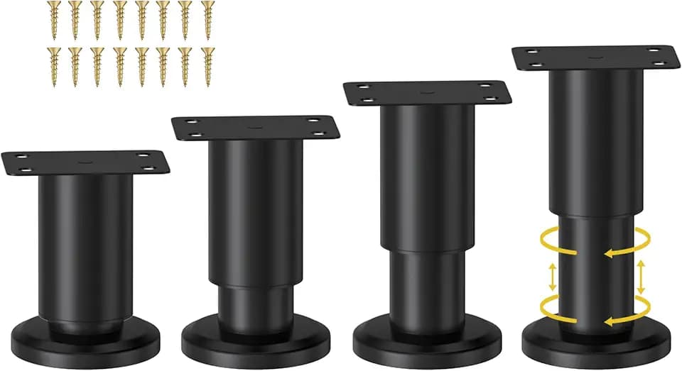 Wlrrcwdttc 4 Pcs Metal Adjustable Furniture Legs 3.15-4.72 inch, Adjustable Cabinet Legs for Sofa/Bed/Chair/Couch/Dresser/Table, Heavy Duty Bed Replacement Support Legs for Bed Frame/Bed Center Slat