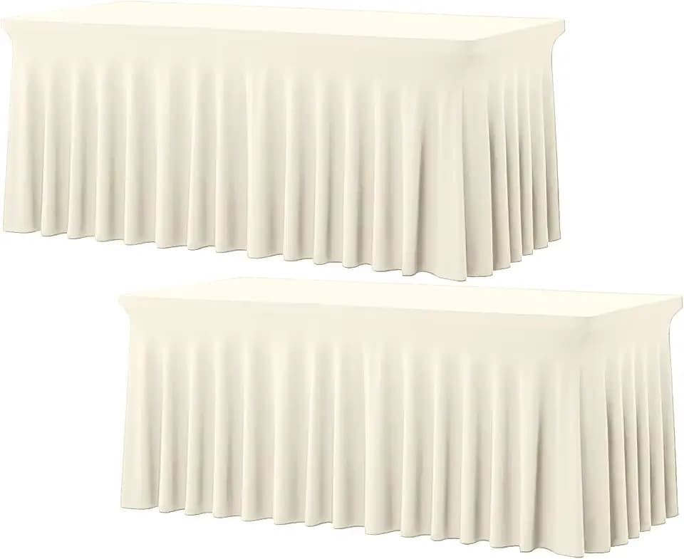 Deep Dream 2 Pack Ivory Spandex Fitted Tableclothes for 6 Foot Rectangle Tables, Wrinkle Free 6FT Fitted Table Cover, Stretch Tablecloth Table Skirt for Party, Banquet, Wedding and Events