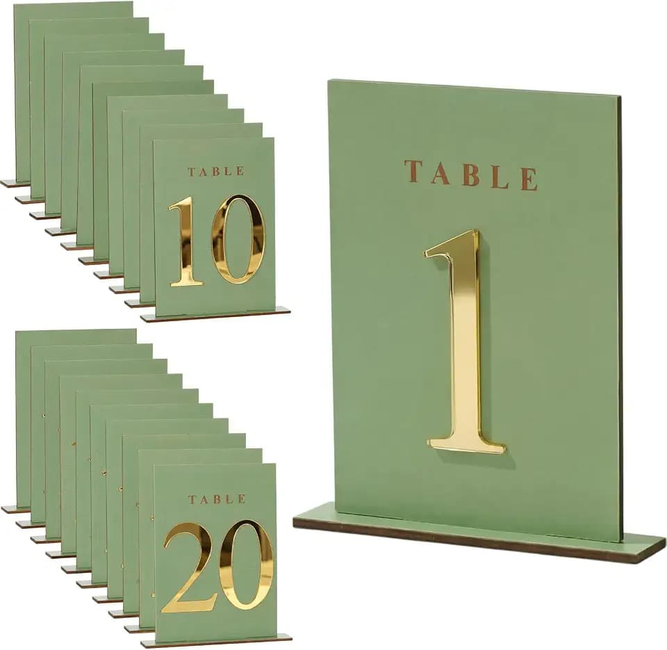 Geelin 20 Pcs Wooden Wedding Table Numbers 1-20 with Stands, Sage Green