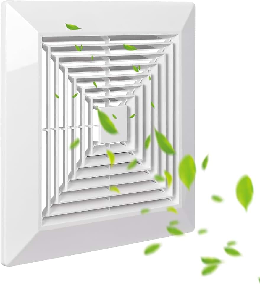 White 1 Piece ( 9 “x 9 ”Inch) Bathroom Exhaust Fan Cover with Spring, Square Ceiling or Wall Mounted Exhaust Fan, Ceiling Fan, Grille, Air Diffuser, Diverter Ventilation Hood, Replacement Accessories
