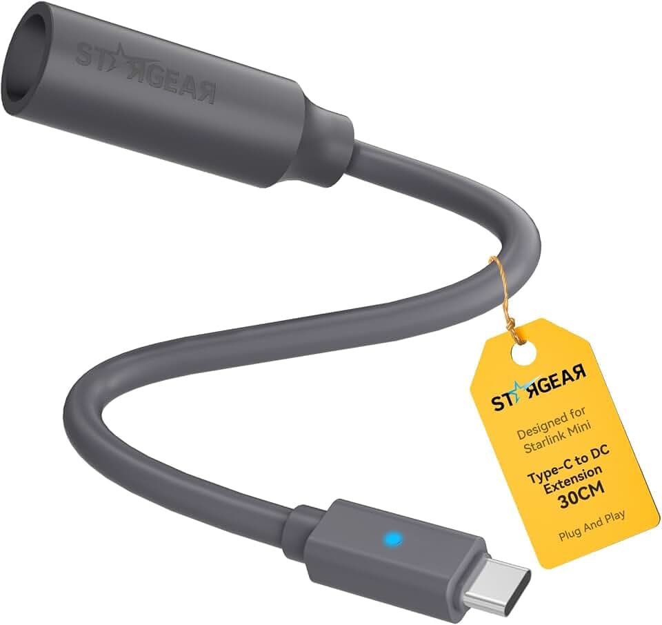 30CM Starlink Mini Power Cable, USB C to DC Extension Cable, Grey