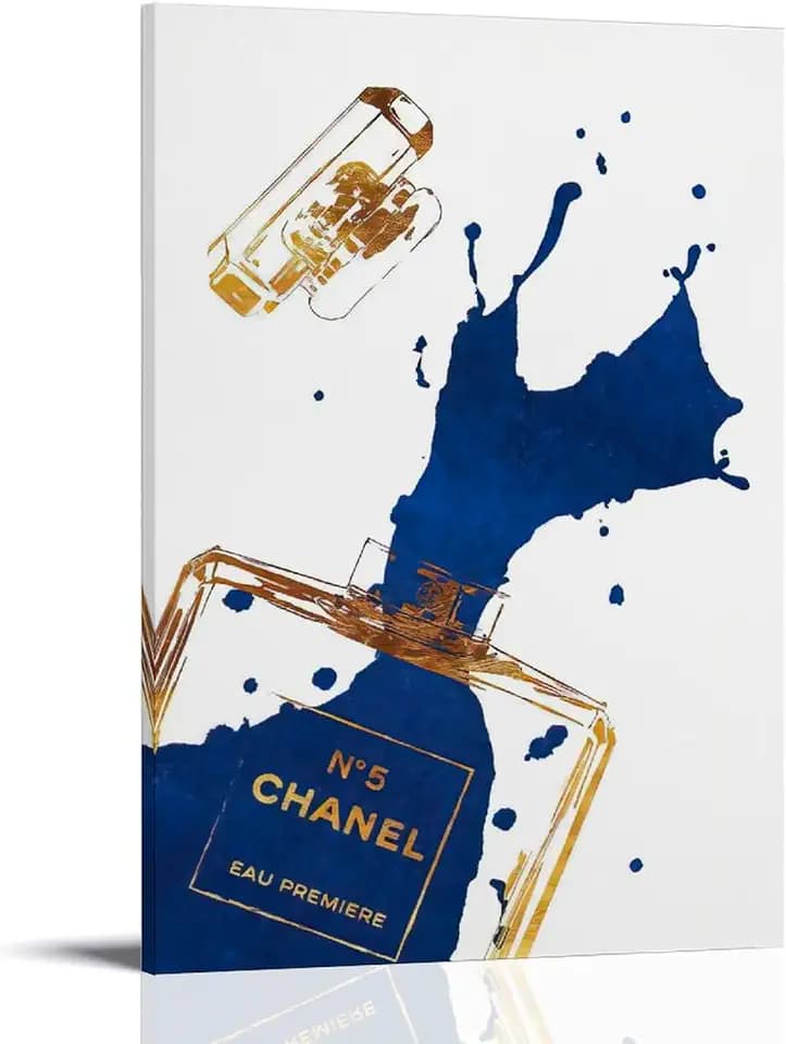 BanLaArt Fashion Gold Perfume Bottle With Navy Blue Splash Canvas Print Poster Decorative Painting Canvas Wall Art Picture Print Modern Family Bedroom Decor 12x18inch(30x45cm), style-1
