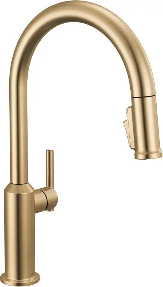 Delta Cordova Brushed Gold Pull Down Kitchen Faucet, Modern Single Hole Kitchen Sink Faucet with High Pressure ProClean Spray, Lumicoat Champagne Bronze 9185-CZ-PR-DST
