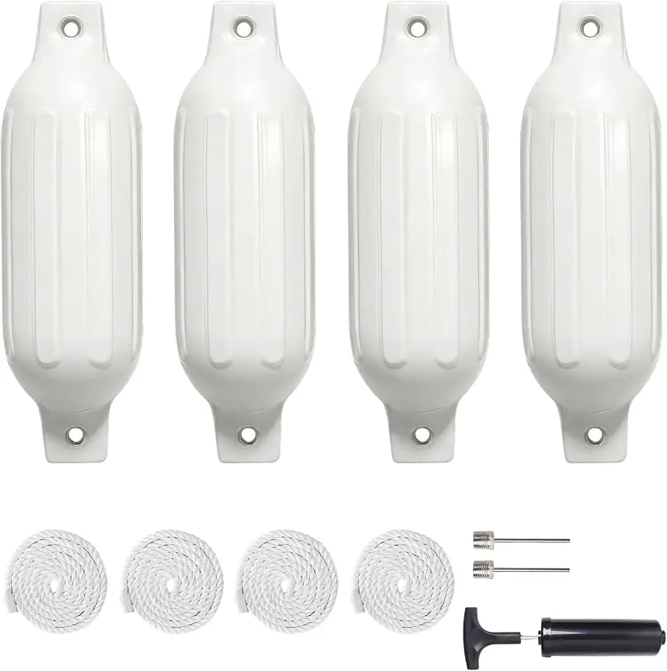 Boat Bumpers Fenders, 4 Pack Pontoon Boat Accessories, Boat Bumpers for Docking with 4 Ropes, 1 Air Pump and 2 Needles,Marine Bumpers for Docking Various Types of Boats