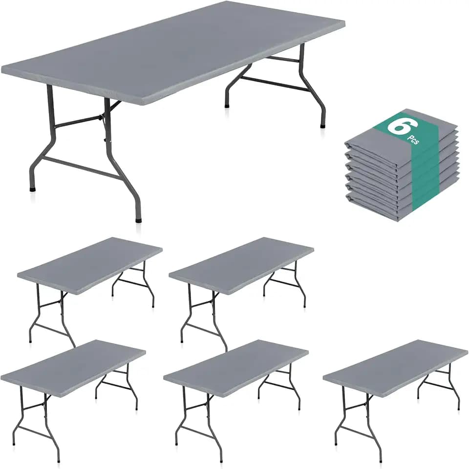 LUSHVIDA Fitted Rectangle Tablecloths for 8ft Tables 6 Packs Light Grey