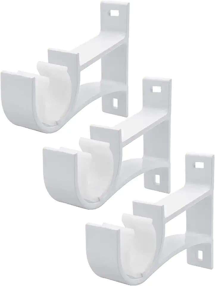 Curtain Rod Bracket, Heavy Duty Curtain Rod Holders Hooks, Wall Mounted Curtain Brackets for 1-1.2 Inch Diameter Rod, 3 Pack, White