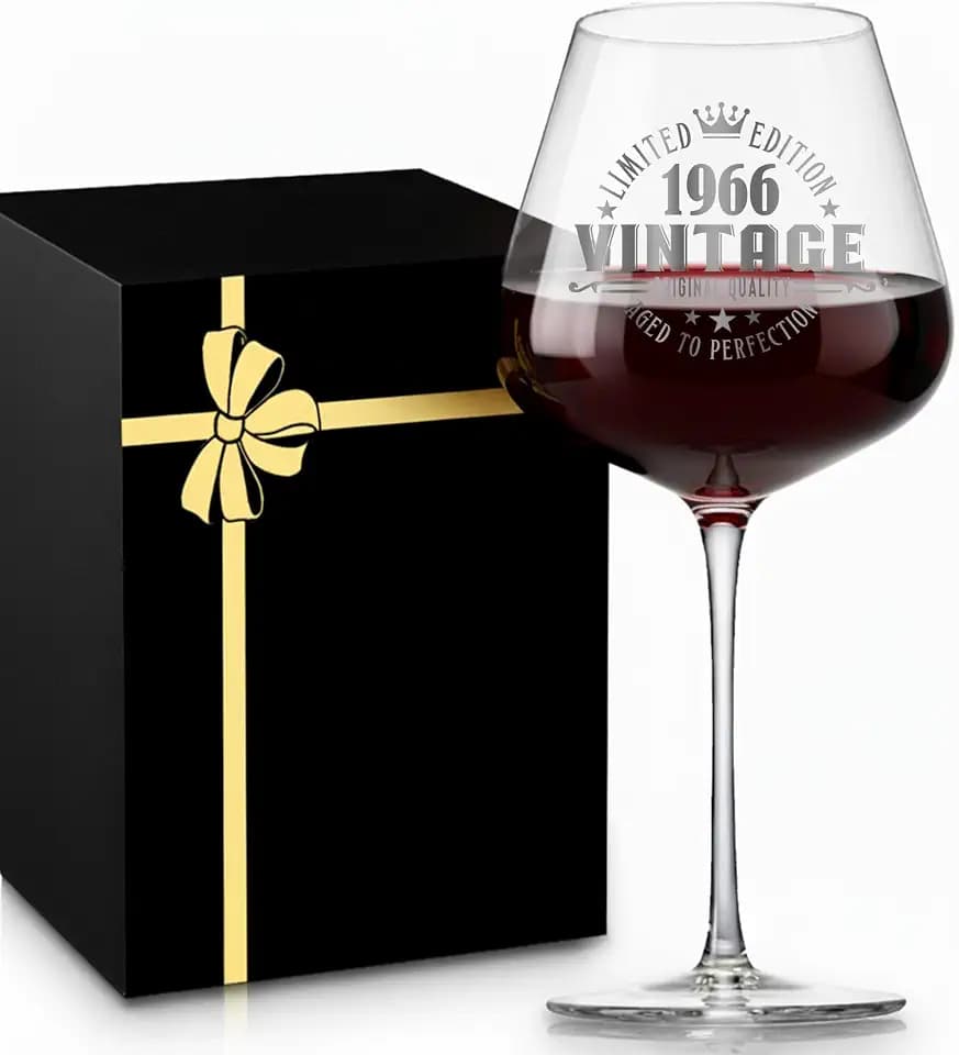 Crystal Burgundy Wine Glasses Cup Red Long Stem White Personalized Cute Large Gifts Women 60th Birthday for Her 60 Years Old Best Vintage 1966 Funny Cool Friend Gift Unique Birthday Party Decorations