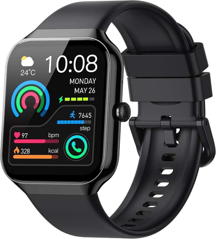 Smartwatch Herren Damen, 1.96" Fitnessuhr Pulsuhr Schlafmonitor Schrittzähler Uhr, Smart Watch Bluetooth Anrufe,113+Sportmodi Sportuhr Laufuhr,IP68 Wasserdicht Fitness Tracker für iOS Android Schwarz