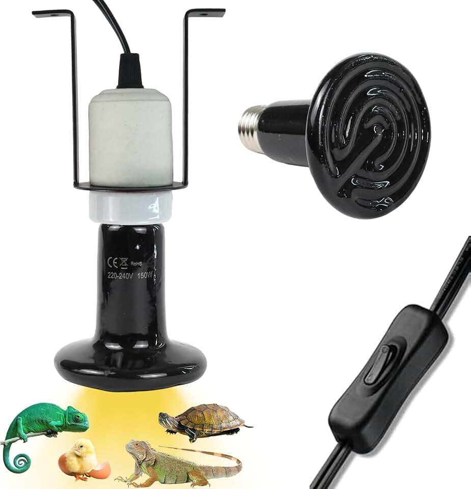Keramik Lampenfassung E27 mit Reptilien Wärmelampe 150W, Heiz Lampenfassung