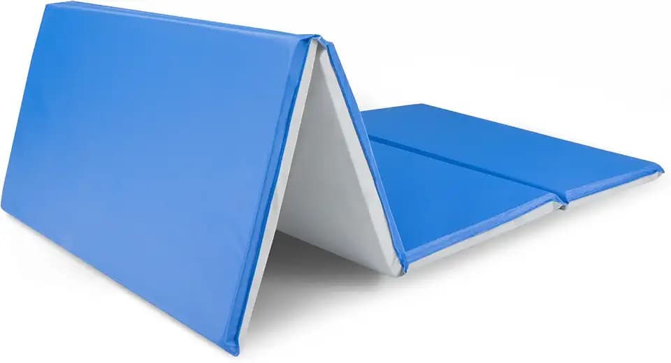 ProSource Four-Fold Kids Rest Mat, 1-inch Thick Sleeping Mats for Kids, Foam Foldable Cushion for Child Comfort, 45-in - Blue/Gray