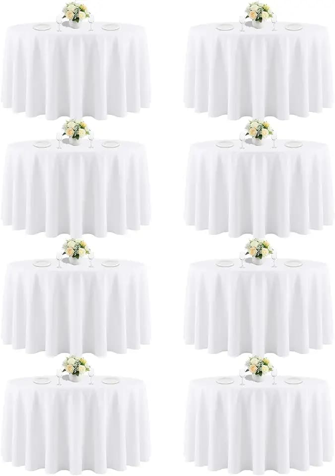 90 Inch White Round Tablecloth for 36"-72" Table, 8 Pack