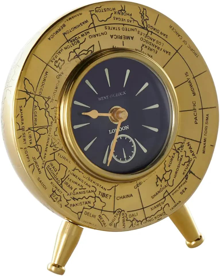 Deco 79 Stainless Steel Metal World Map Small Dome Clock with Black Clockface, 6" x 4" x 6", Gold