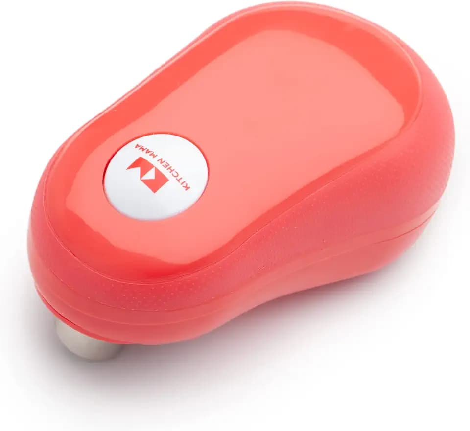 Kitchen Mama One Touch Can Opener: Open Cans with Simple Press of A Button - Auto Stop As Task Completes, Ergonomic, Smooth Edge, Food-Safe, Battery Operated, Electric Can Opener (Red)