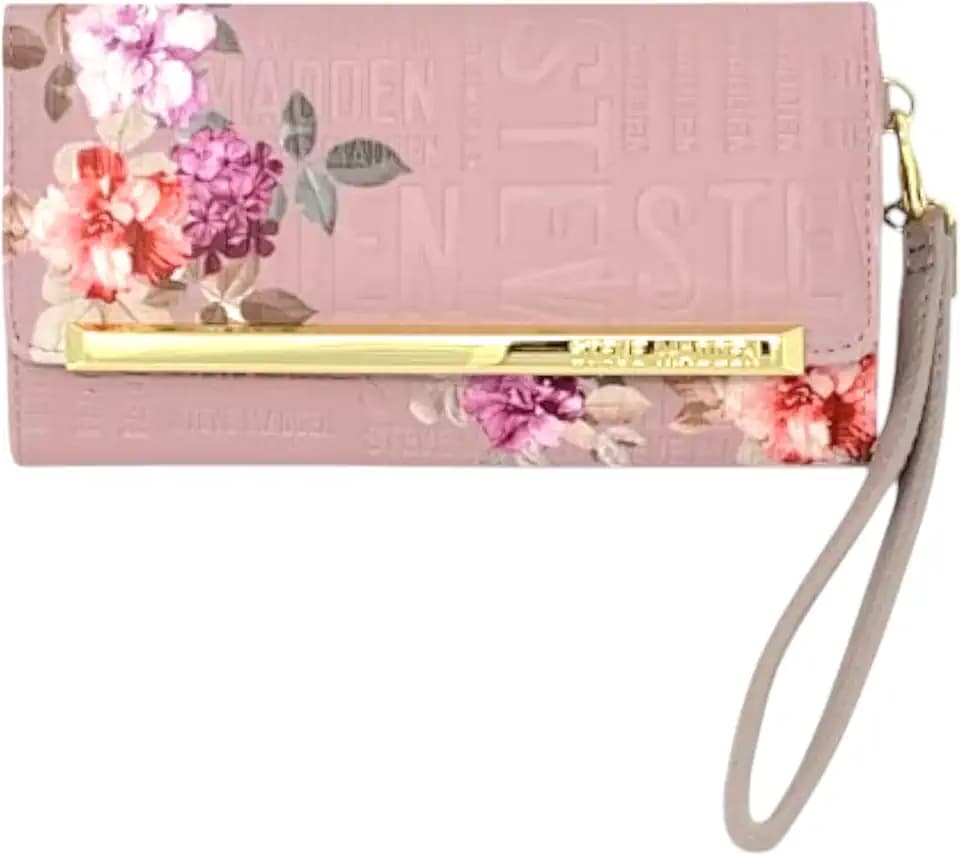 Steve Madden Women's Logobar Trifold Wristlet Wallet (Blush Emboss Floral)