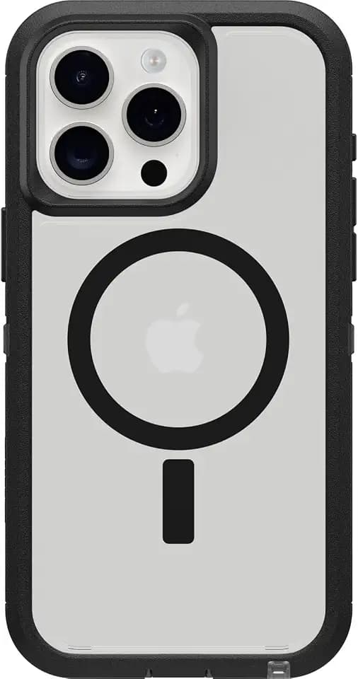 OtterBox iPhone 15 Pro MAX (Only) Defender Series XT Clear Case - Dark Side (Black/Clear), screenless, Rugged, Snaps to MagSafe, Lanyard Attachment