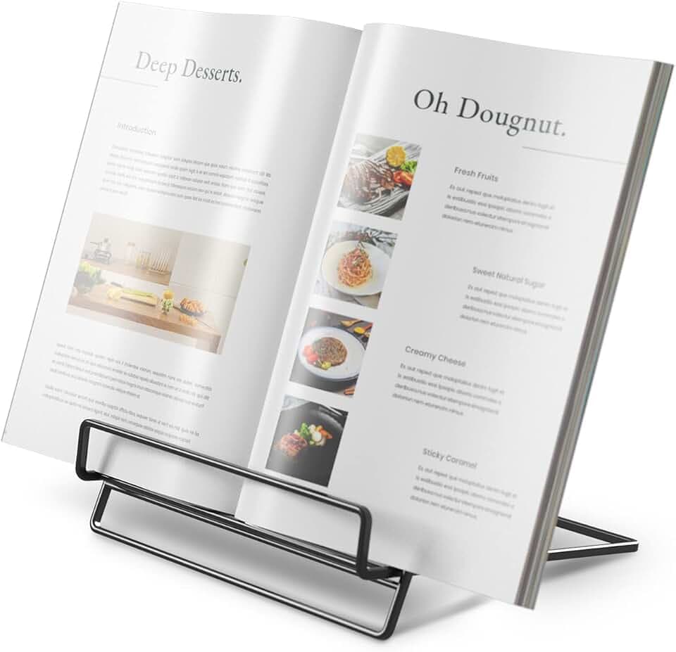 Cookbook Stand Holder for Kitchen Counter,Recipe Book Stand for Reading Hands Free(Black)