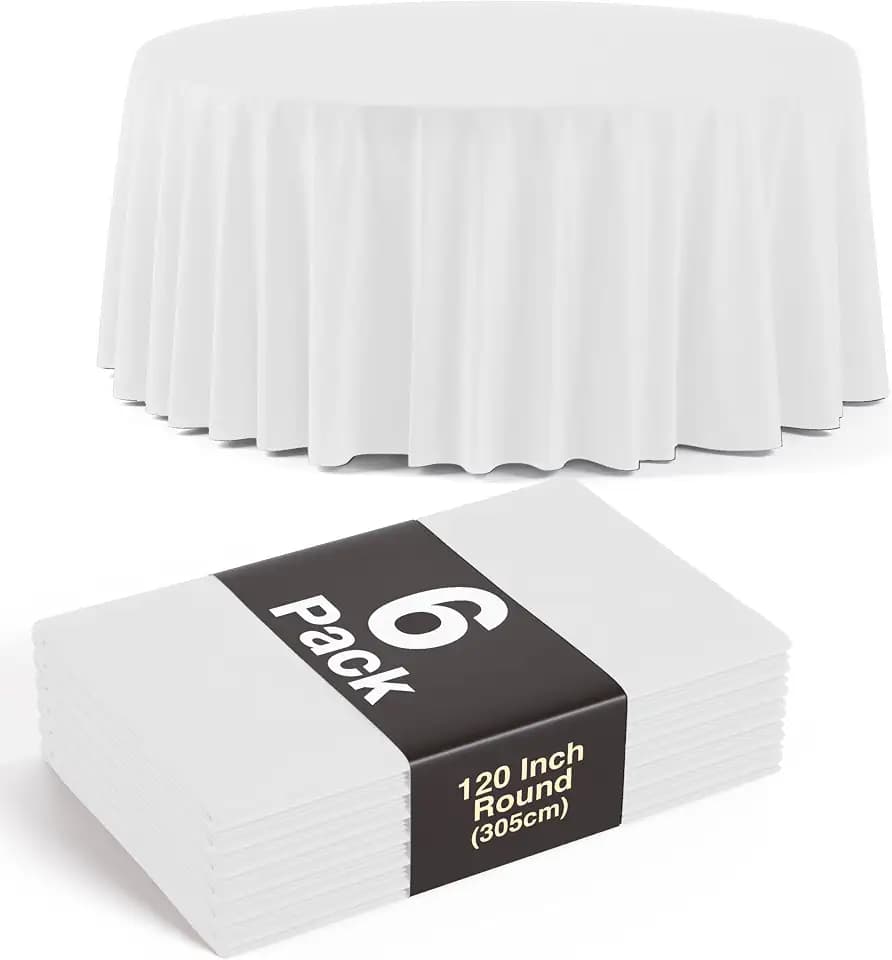 Party Solids Pack Of 6, White Plastic Table Cloth - 120 Inch Round Disposable Tablecloth for Parties - Round Tablecloth - Disposable Table Cloths for Parties
