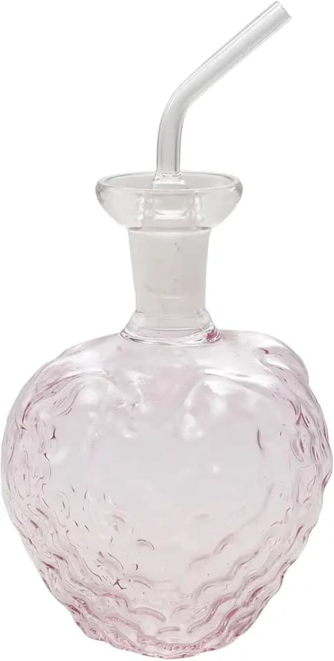 Creative Co-Op 12-Ounce Glass Strawberry Shaped Oil Cruet with Stopper, Pink