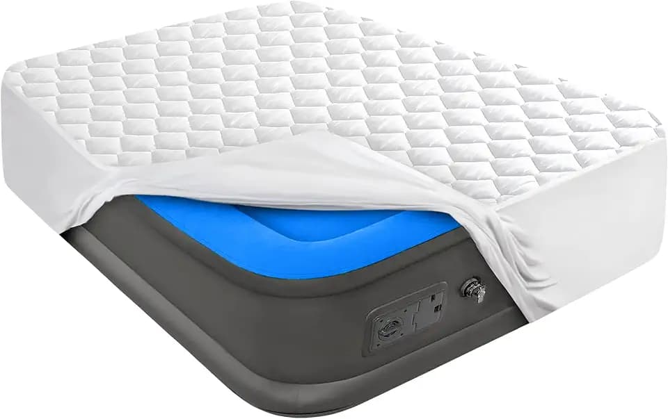 GOONIK Air Mattress Protector, Queen Size Air Mattress Pad Cover with 15-23 Inches Deep Pocket, White