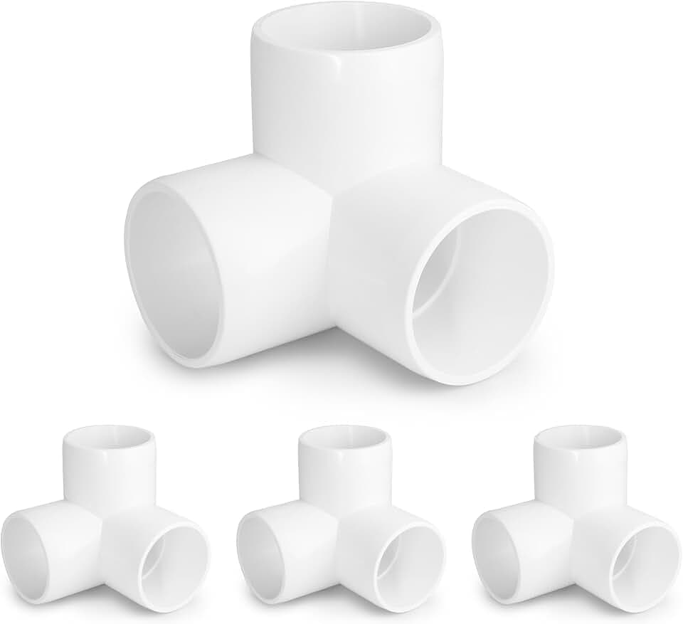 3 Way PVC Pipe Fittings 1-1/2 Inch, Zernmiarder White PVC Elbow Corner Side Outlet Tee Fitting, SCH40 Furniture Grade Pipe Connectors - Fits 1-1/2" Polyvinyl Chloride Pipes, 4 Pieces