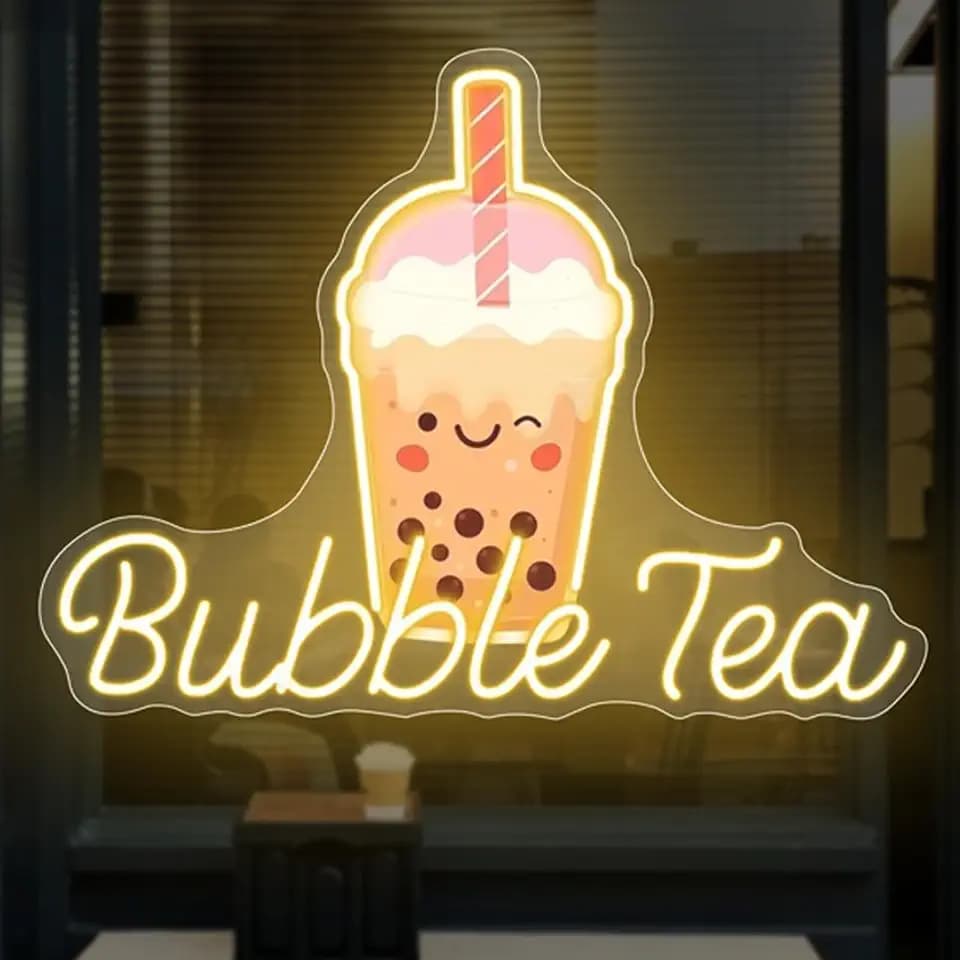 Bubble Tea Neon Sign, Boba Milk Tea LED Light for Cafe Window Wall Decor