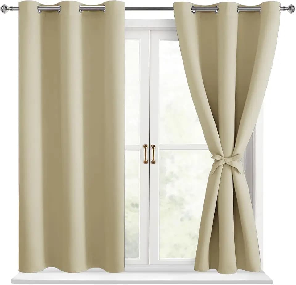 Hiasan Blackout Curtains for Bedroom, Light Beige, 42 x 54 Inch, 2 Panels