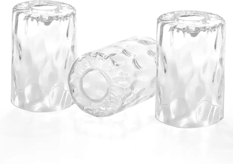 3 Pack Clear Hammered Glass Lamp Shades 1-5/8 Inch Fitter Water Ripple Cylinder Design Replacement for Light Fixture, Pendant, Chandelier, Wall Sconce