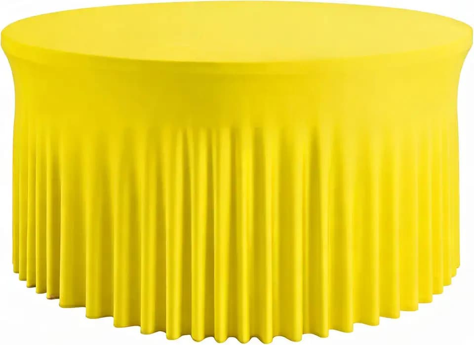 60 Inch Yellow Round Tablecloth - Stretch Spandex Fitted Table Cover with Elastic Skirt Edge, Wrinkle-Free & Reusable for 5FT Tables Wedding Banquet Party Birthday Buffet