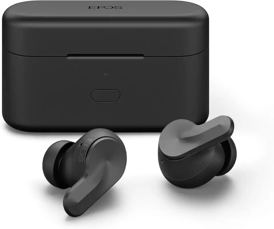 EPOS ADAPT E1 Schwarz Kabellose In-Ear-Kopfhörer – Hybrides ANC, Multi-Point Bluetooth, Microsoft Teams & Für iPhone Zertifiziert, 50H Akku, Kabelloses Laden, Halboffenes, USB C Dongle IPX5 Wasserfest