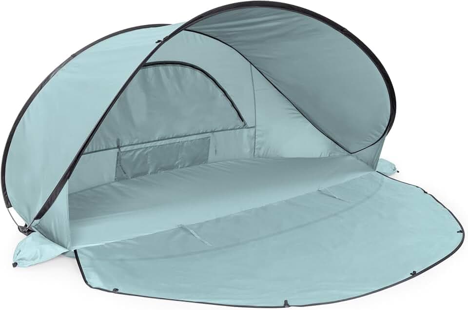Picnic TIME Manta Portable Beach Tent, Fully-Assembled Pop Up Tent, Beach Shade and Sun Shelter, Instant Outdoor Shade with Carrying Bag for Outdoors and UPF50+ UV Protection, (Light Blue)