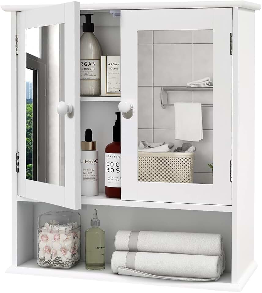 TaoHFE Medicine Cabinet, Medicine Cabinets for Bathroom with Mirror 2 Doors