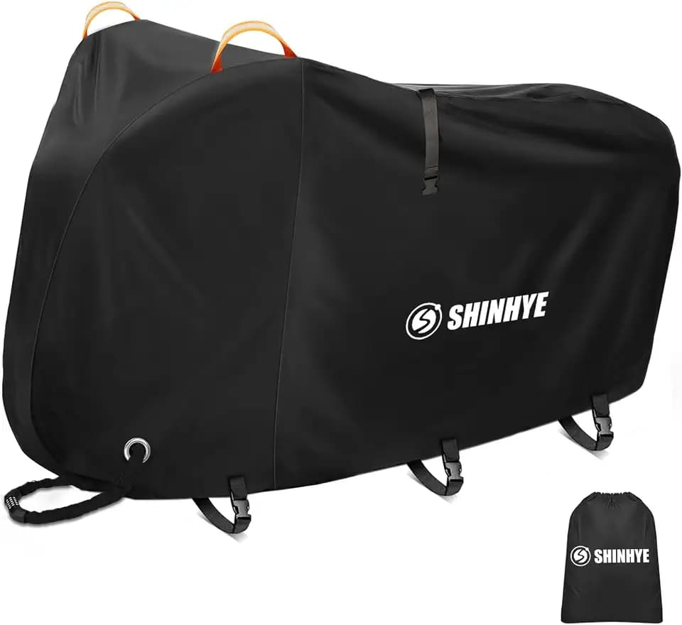 Bike Cover Waterproof Outdoor, 600D Heavy Duty Bicycle Tarp Rain Sun UV Dust Windproof with Reflective Strips Storage Bag, Fits Mountain Road Electric (Black,79×28×43.5in 1 Bike)