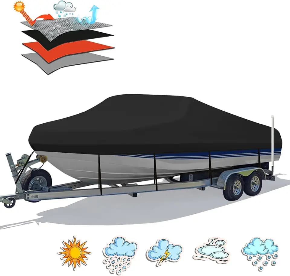 Waterproof 23-24FT Boat Cover, 1200D Heavy Duty Trailerable Cover