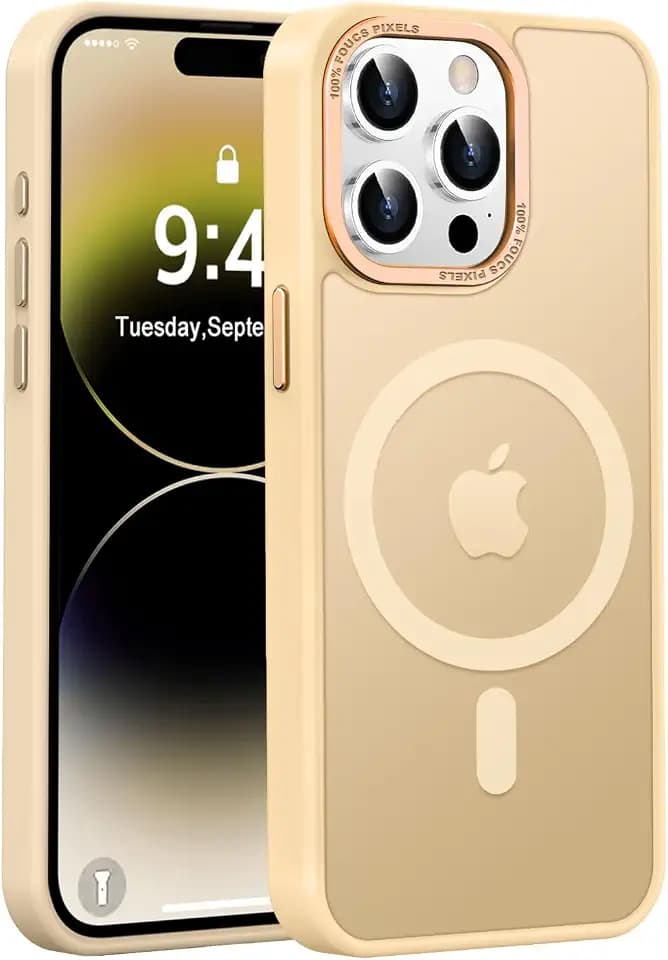 Newfuture Magnetic for iPhone 14 Pro Case Matte Shockproof, Creamy Yellow