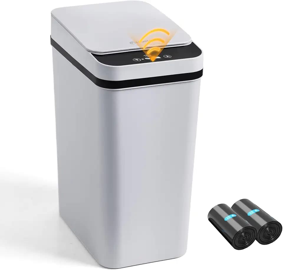 Automatic Bathroom Trash Can Touchless 2.6 Gallon Small Trash Cans with Lid Narrow Garbage Can for Kitchen, Toilet, Bedroom, RV, Living Room