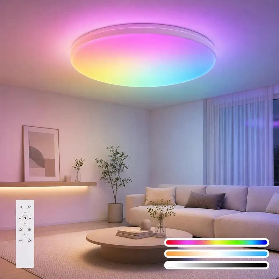 LED Deckenleuchte Dimmbar mit 26 RGB-Modi Smarte Fernbedienung Deckenlampe